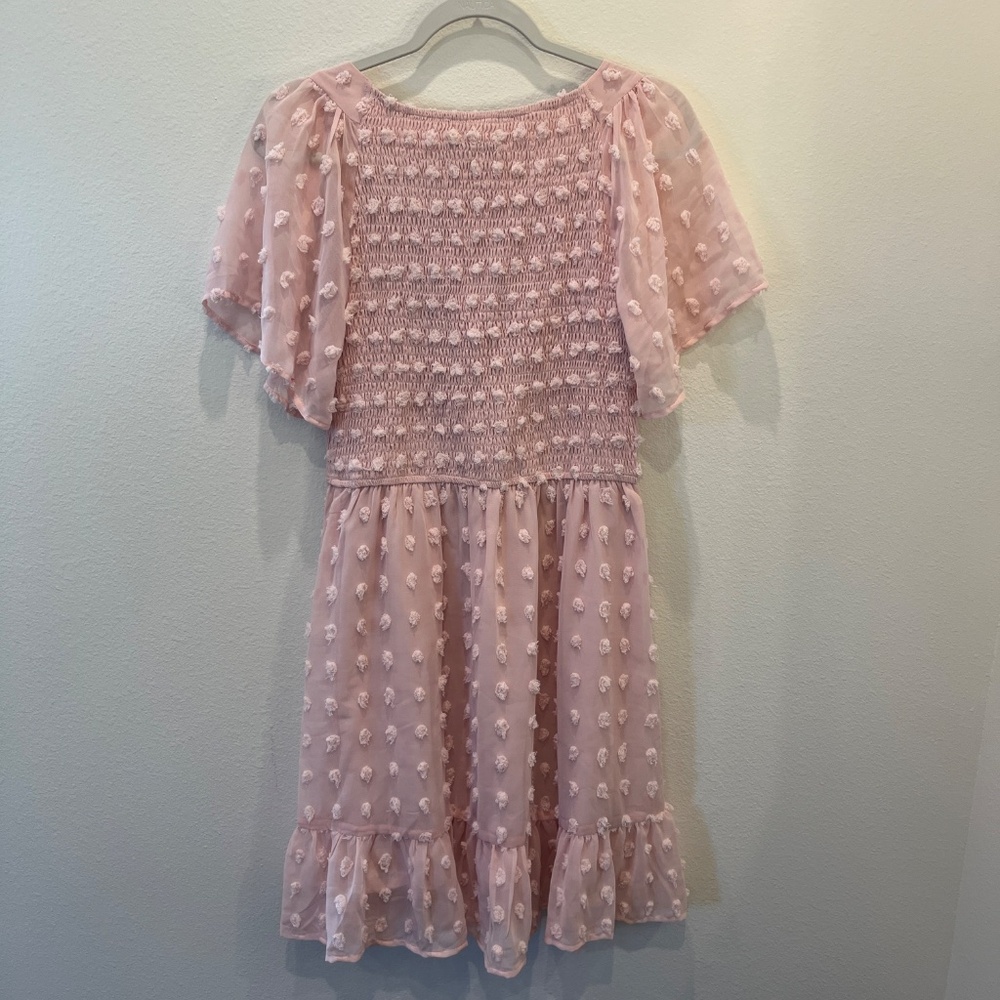 NWT TECREW Short Sleeve VNeck Mini Swiss Dot Flowy Babydoll Summer Dress Med - Picture 7 of 10